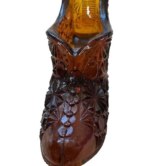 Vintage Fenton Daisy Button Glass High Heeled Shoe Brown Knobby 2" Tall - Picture 5 of 9